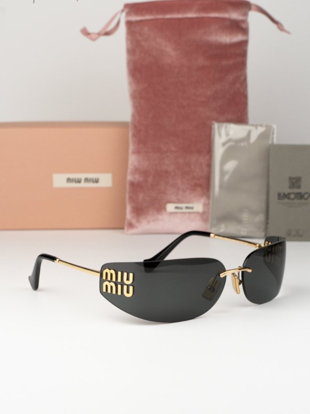 Miu Miu Women Sunglasses Gold Grey Rectangle Rimless MUA51S 5AK5S0 NEW AUTHENTIC
